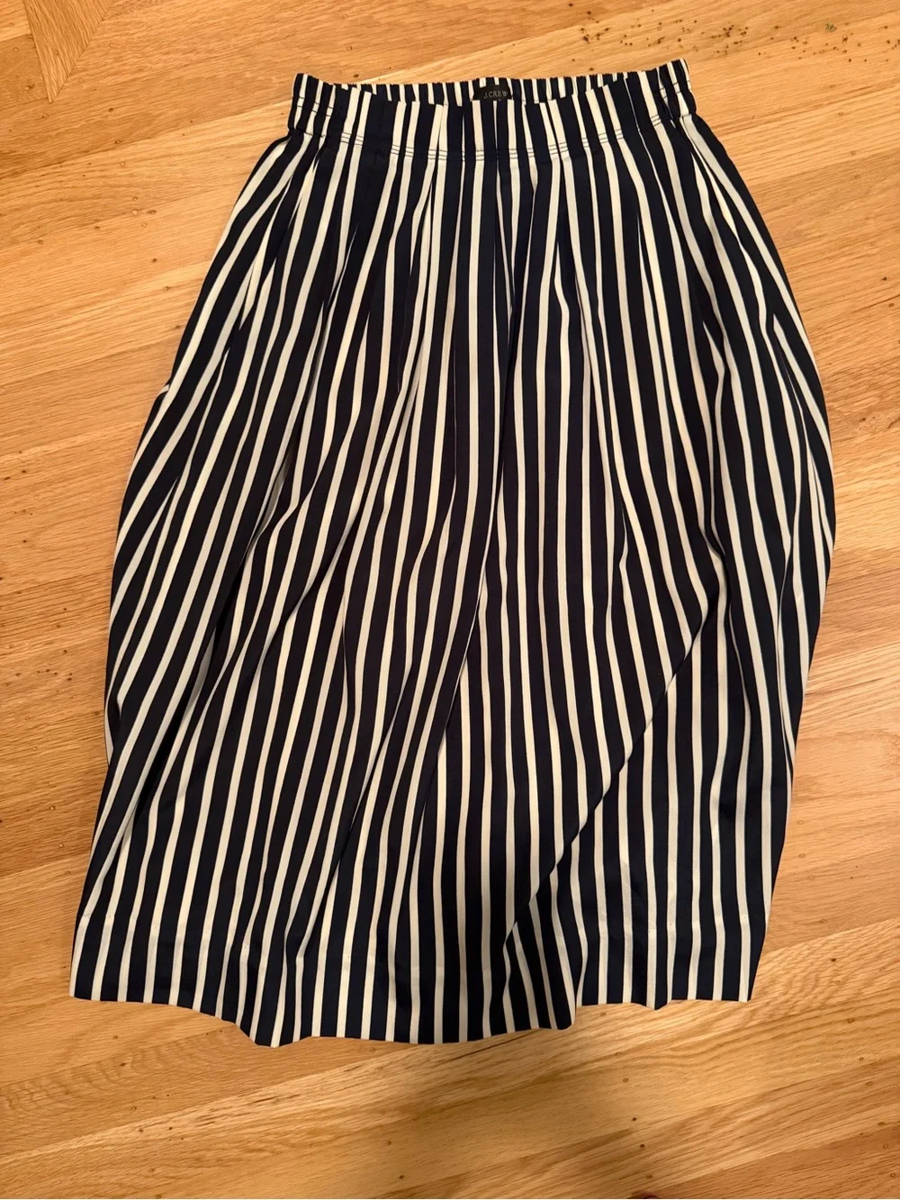 J. Crew Navy and White Vertical Stripe Midi Skirt